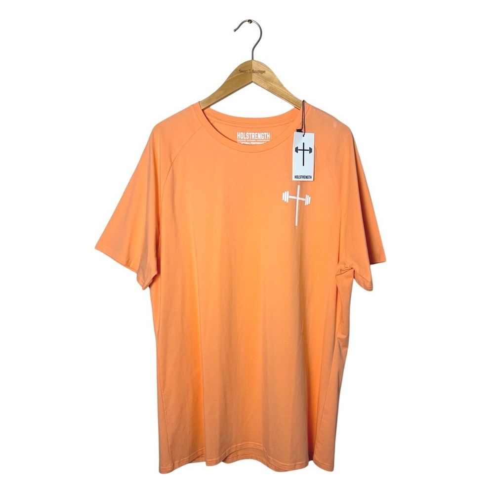 New HOLSTRENGTH Men XXL Peach Short Sleeve Optimal Performance Fit Shirt Faith